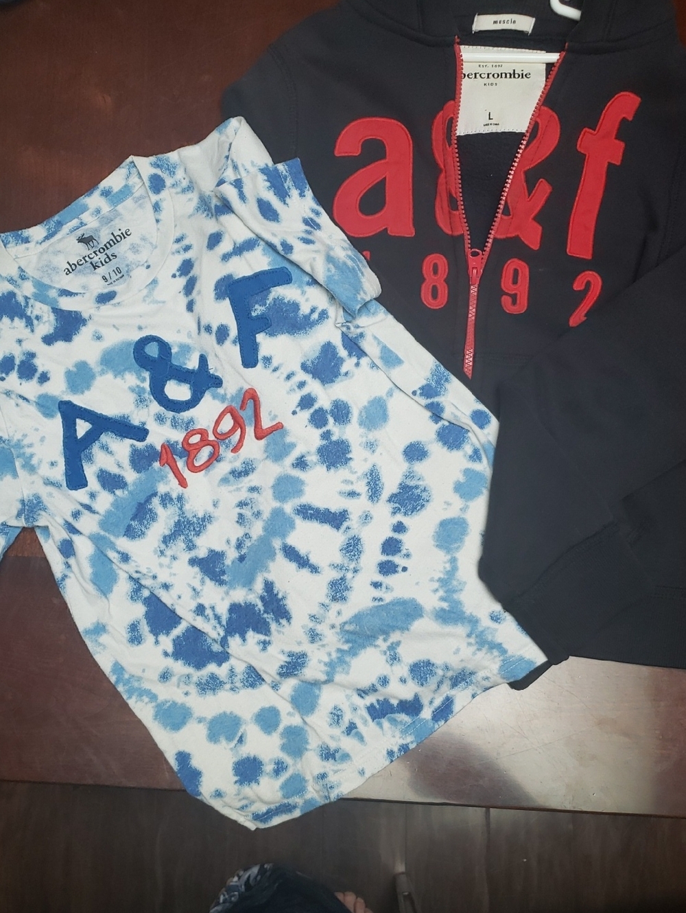 abercrombie kids Blue Tie-Dye Long Sleeve Tee with Red Accent